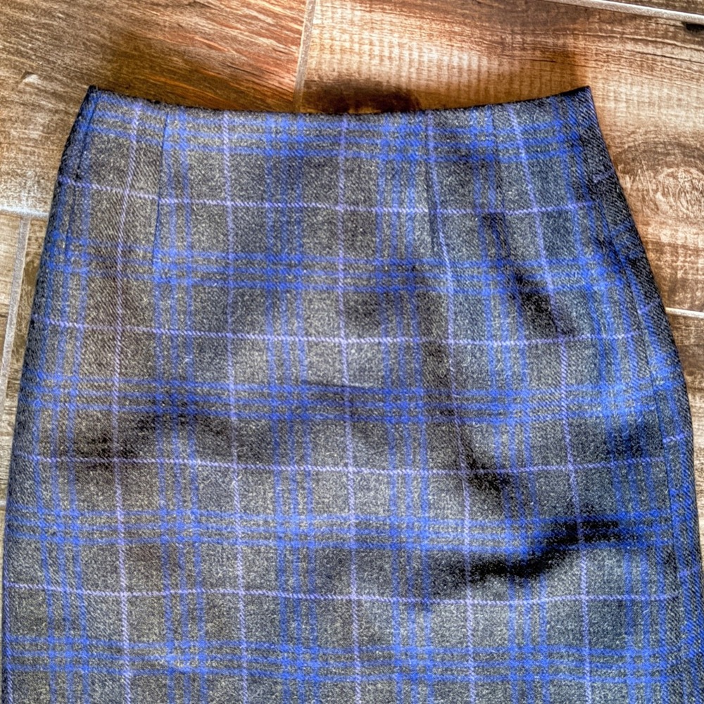 Harve Benard VTG Women Dark Academia Wool Plaid Pencil Skirt,Blue Gray,4 - Picture 3 of 6